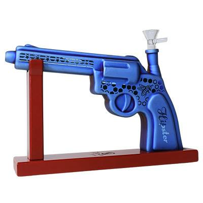 11" HIPSTER GLASS TOBACCO WATER PIPE GALAXY GLOW PISTOL DESIGN : BLUE
