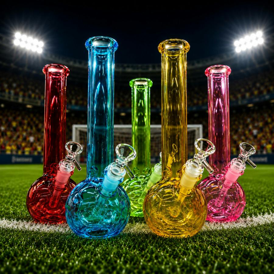 12" TOBACCO GLASS WATER PIPE FOOTBALL DESIGN: YELLOW