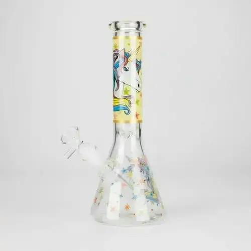10" Unicorn Design Glass Beaker Bong - Yellow