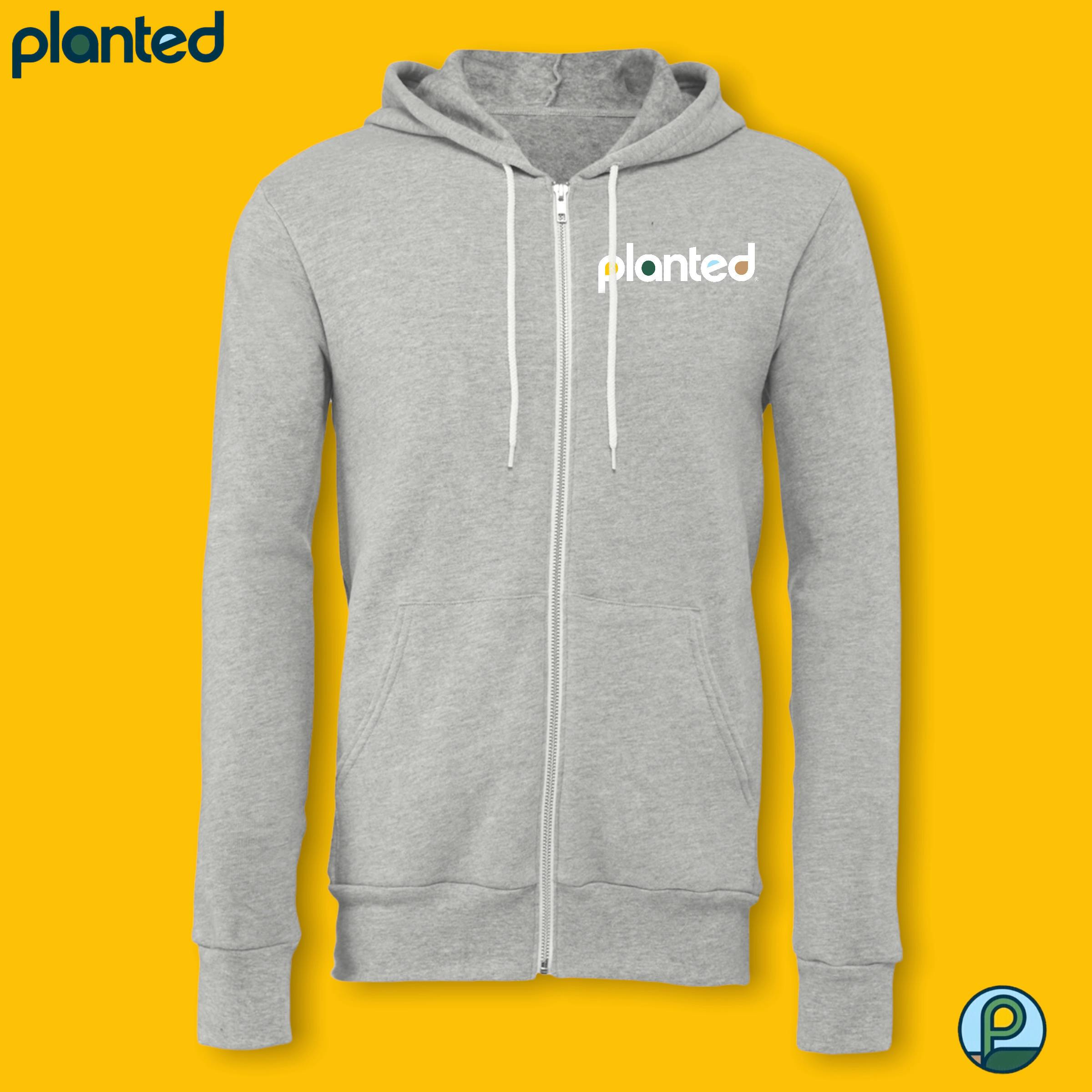 Grey Zip Up Sweatshirt with Planted Logo | M
