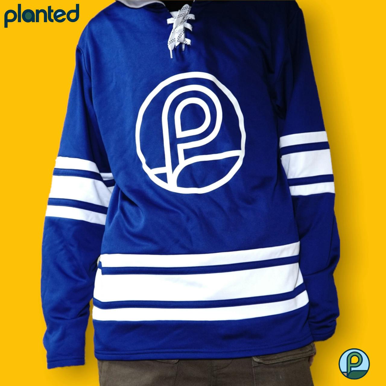 Blue Jersey Style Hoodie with White P Coin | XL
