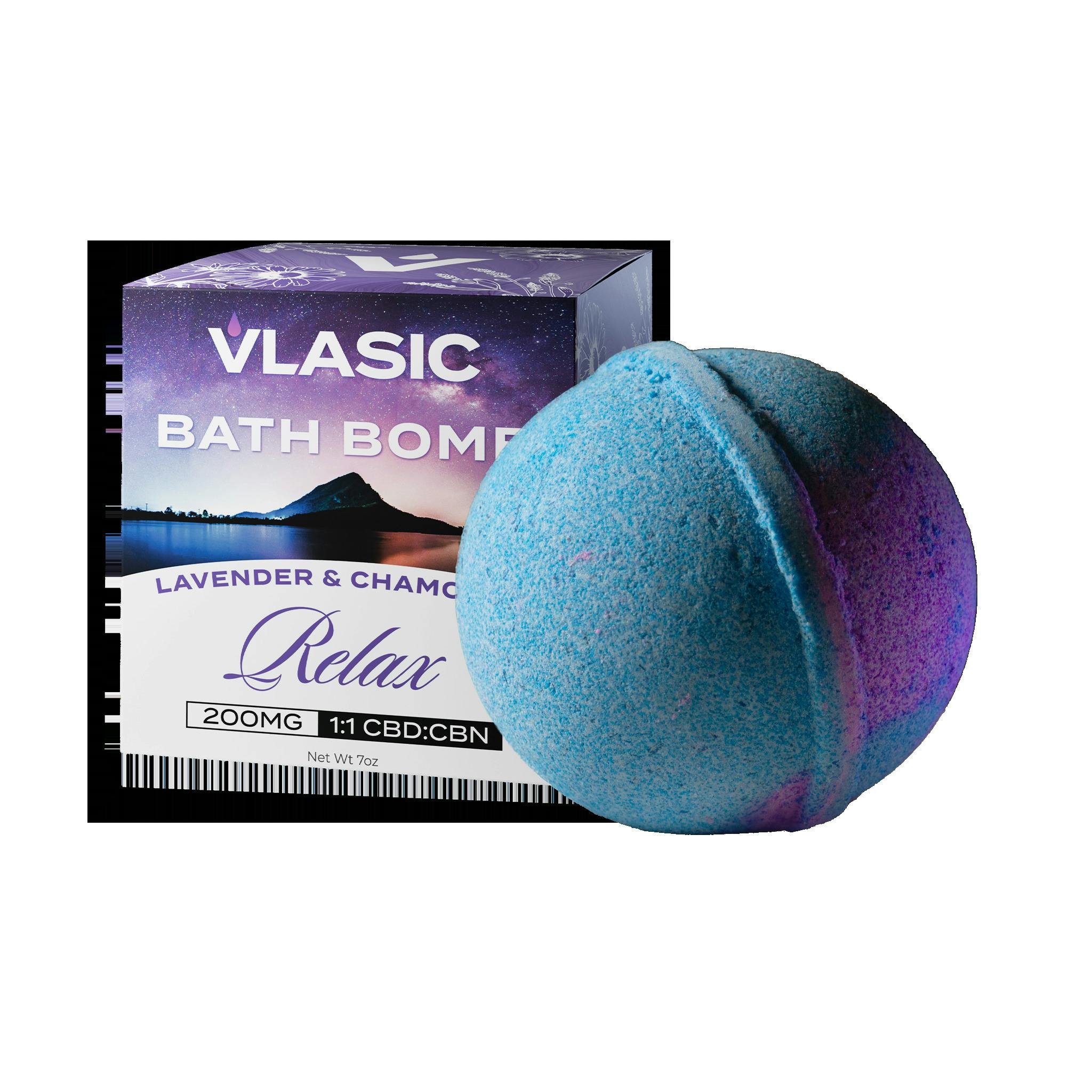 VLASIC | LAVENDER AND CHAMMOMILE | RELIEF BATH BOMB | 200MG CBD