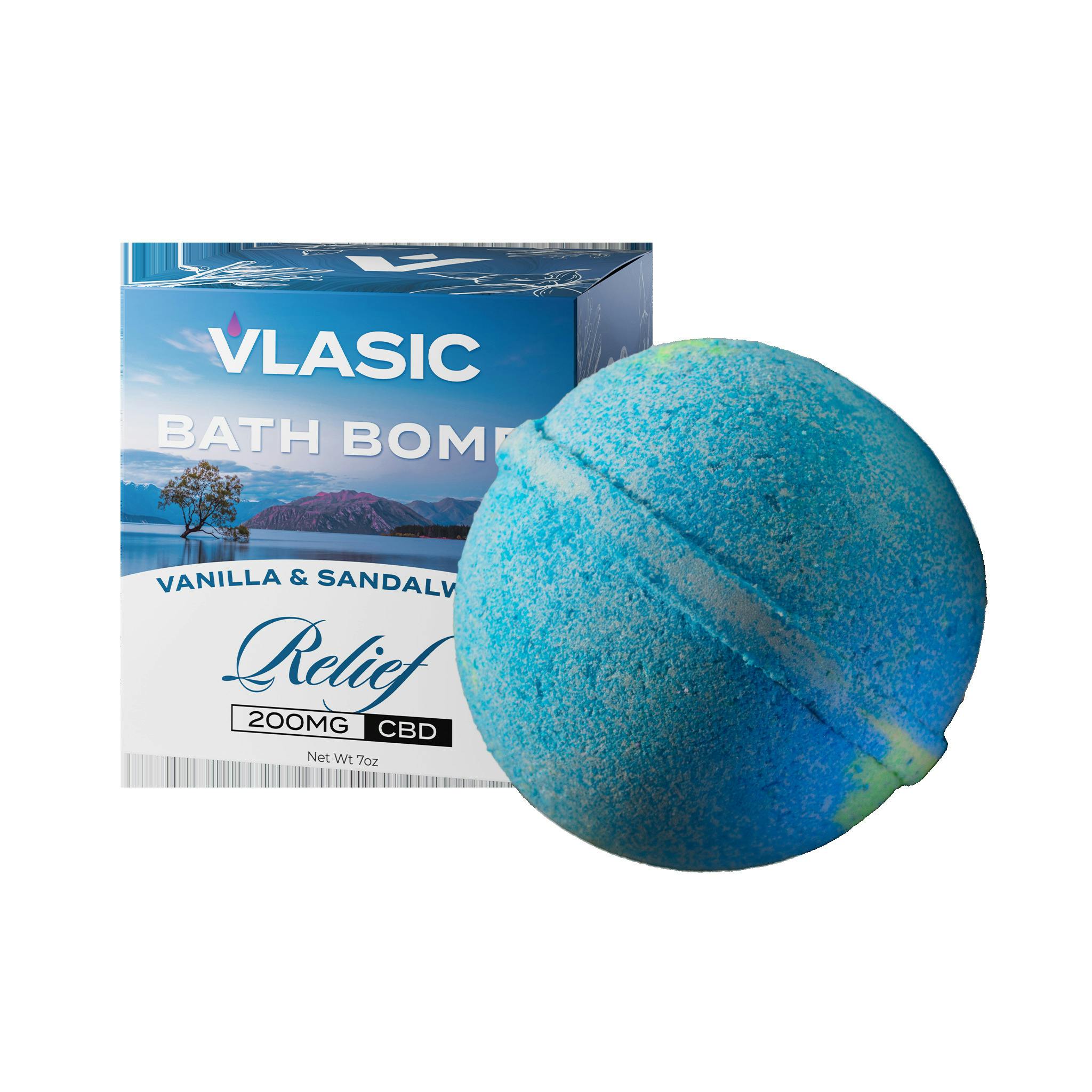 VLASIC | VANILLA AND SANDALWOOD | RELIEF BATH BOMB | 200MG CBD