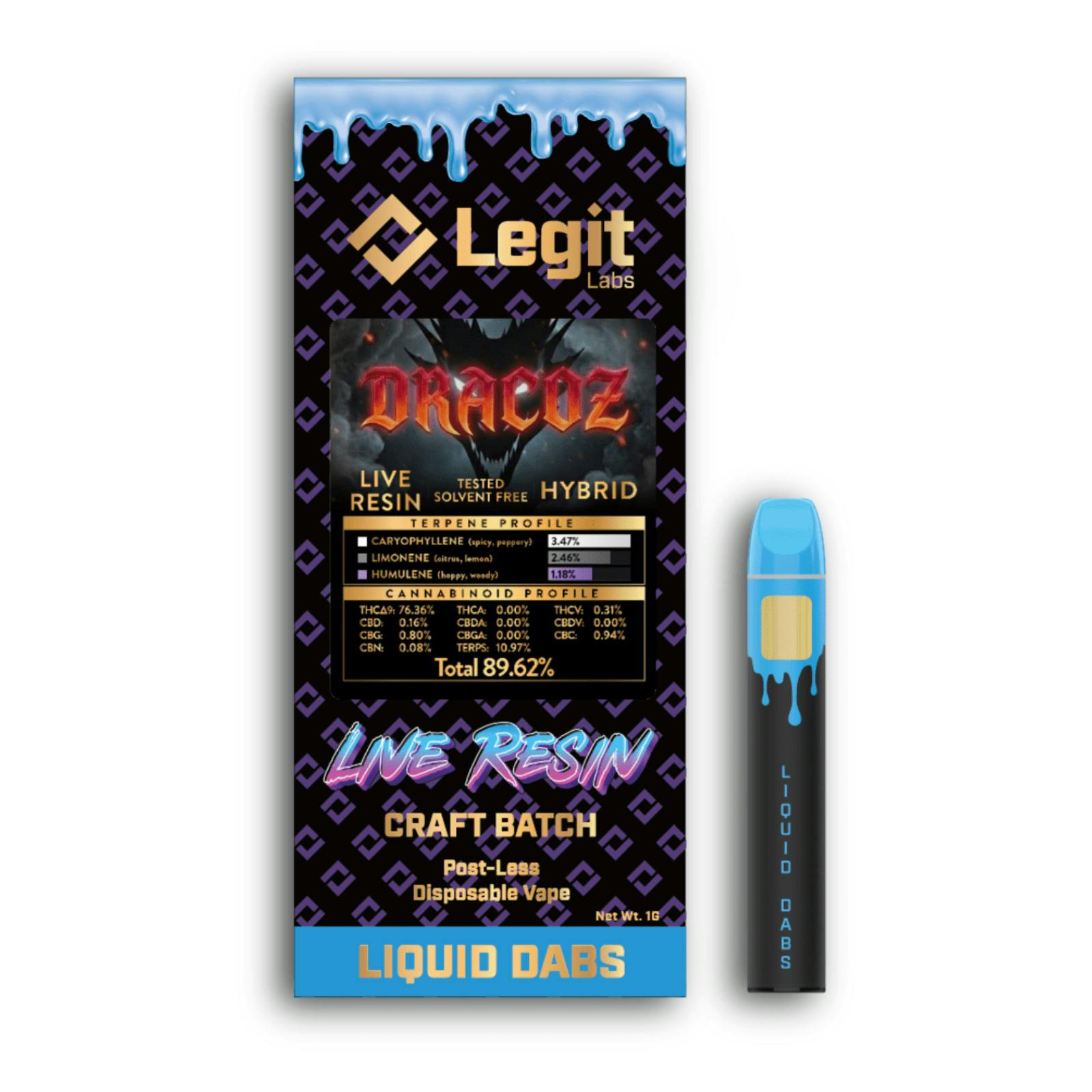 LEGIT LABS | DRACOZ LIVE RESIN | HYBRID | DISPOSABLE VAPE | 1G | REC