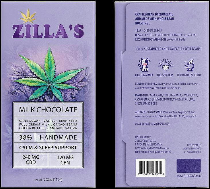 ZILLA'S | CALM & SLEEP MILK CHOCOLATE | 240MG CBD : 120MG CBN