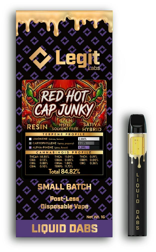 LEGIT LABS | RED HOT CAP JUNKY | SATIVA | DISPOSABLE VAPE | 1G | REC