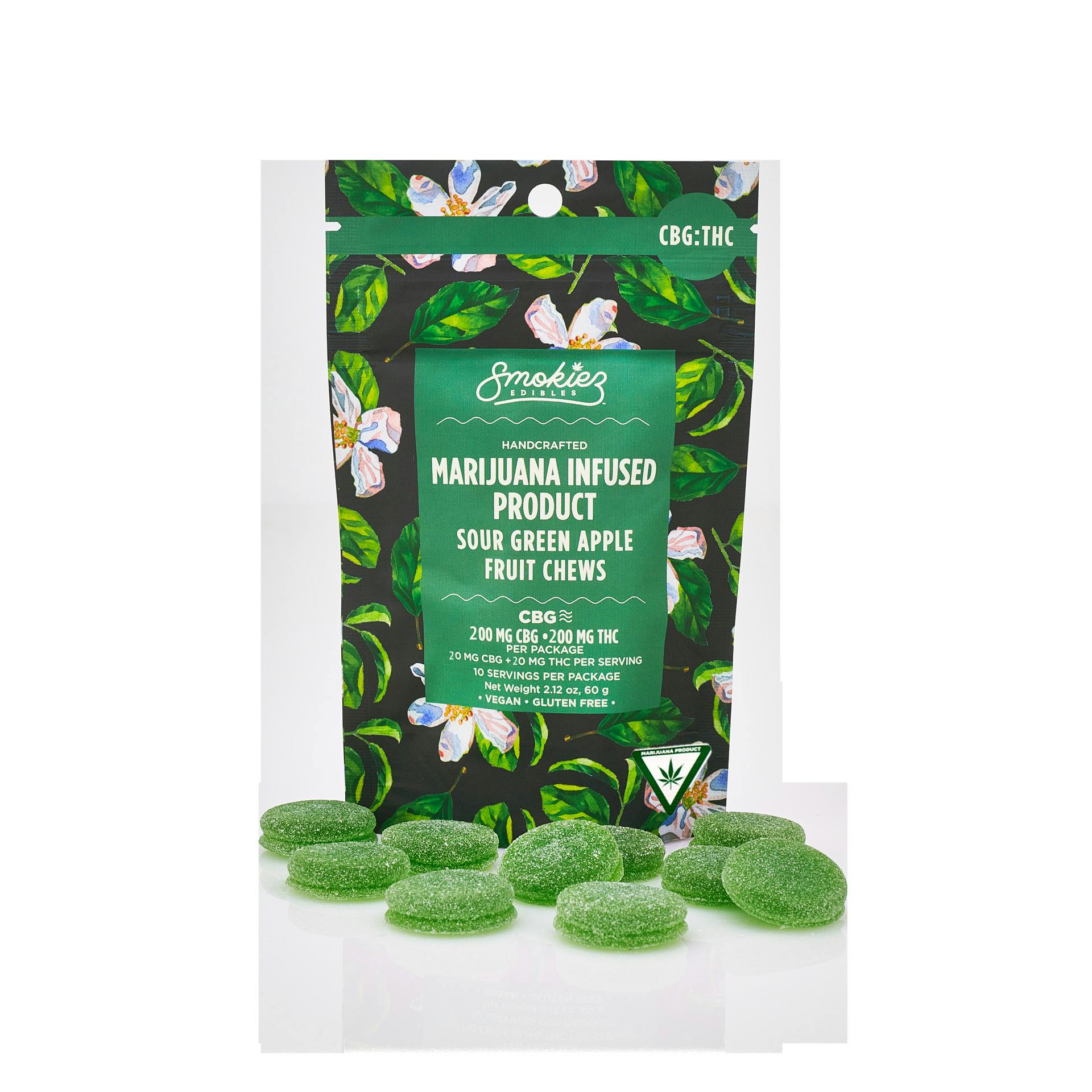 SMOKIEZ | SOUR GREEN APPLE CALM | GUMMIES | 200MG THC:200MG CGB | REC