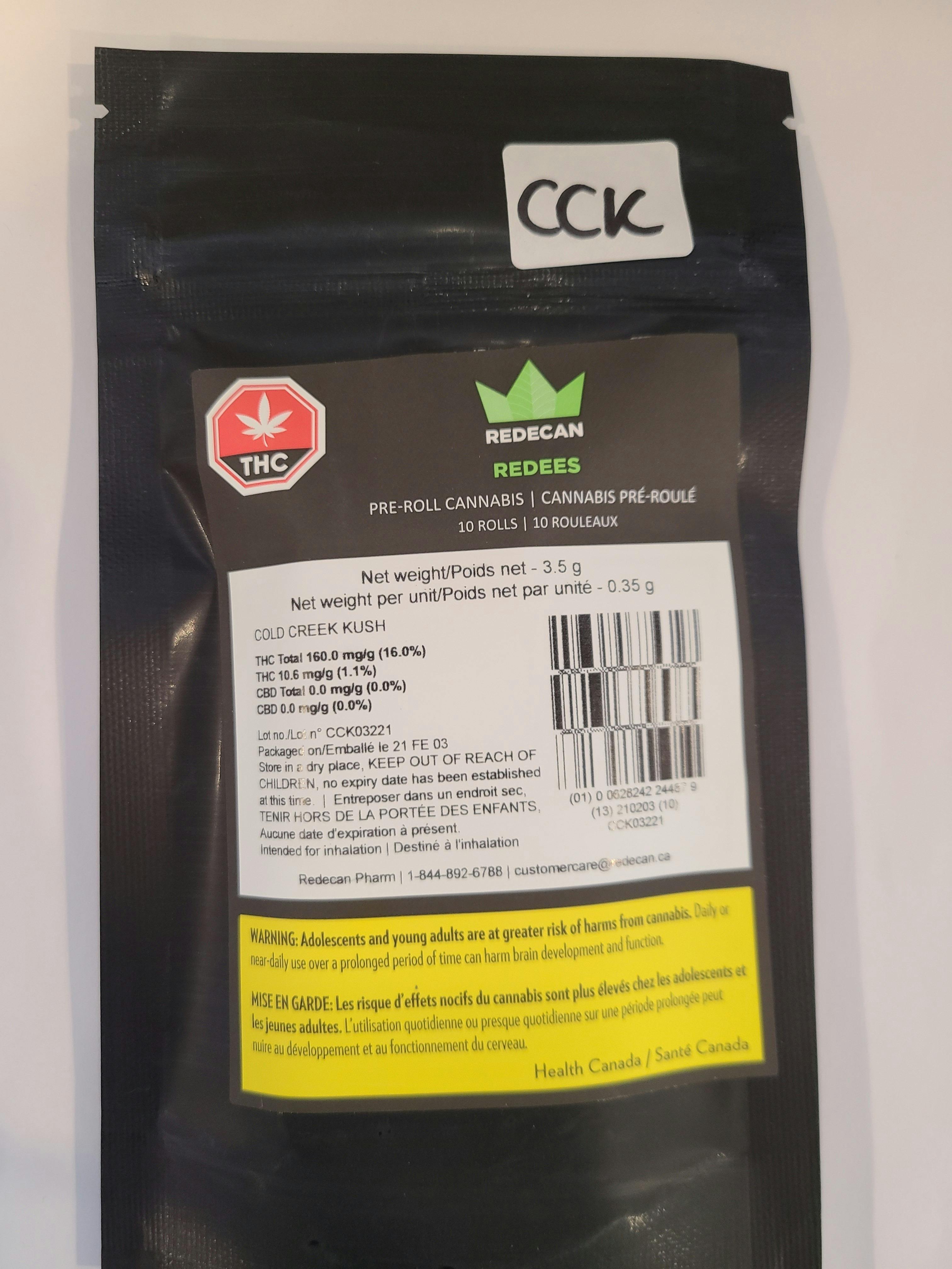 Redecan - Cold Creek Kush - Pre Roll - 10 x 0.4g