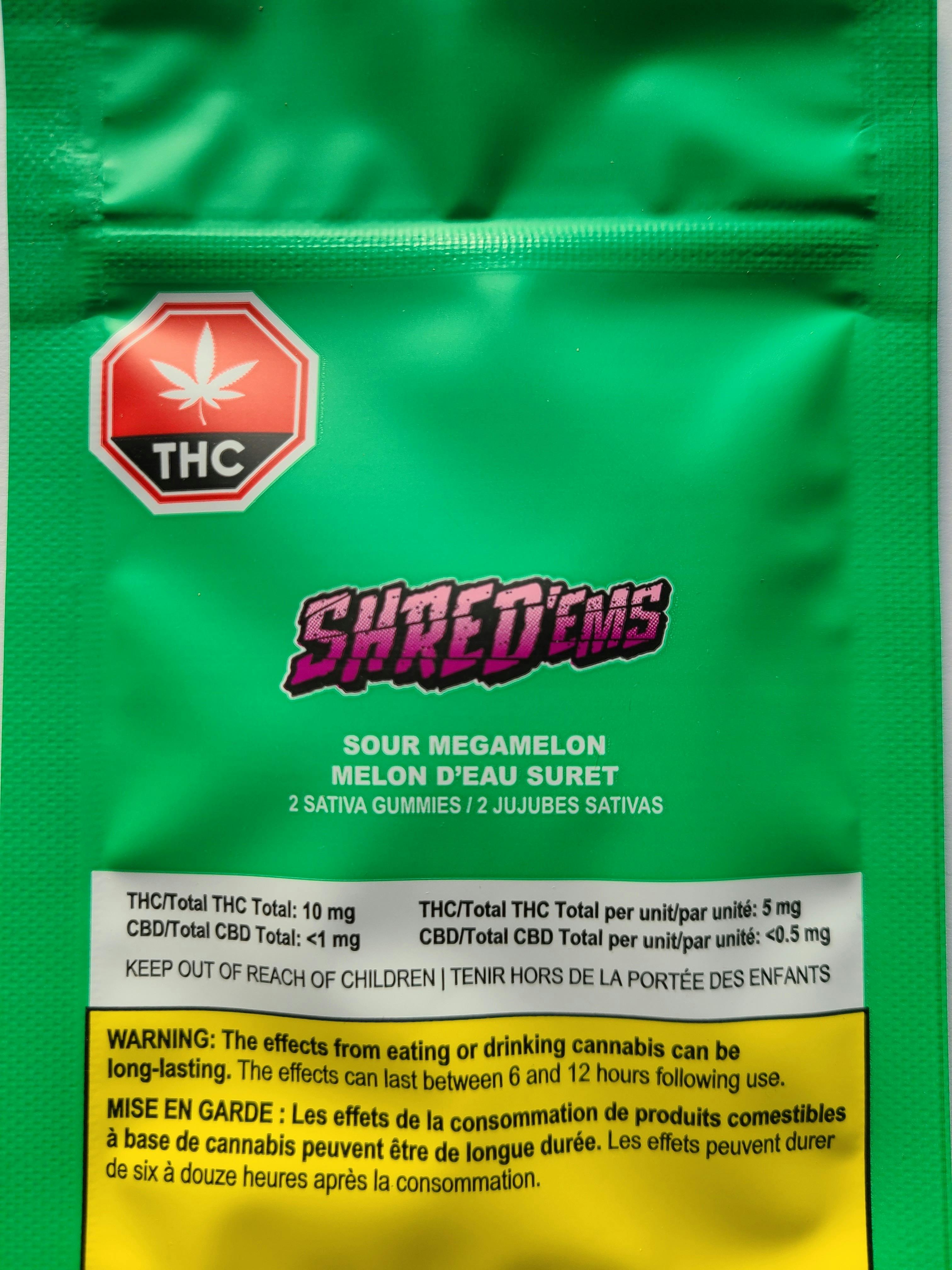 Shred'Ems - Sour Megamelon Fruit Chews - Edibles - 2 x 5mg