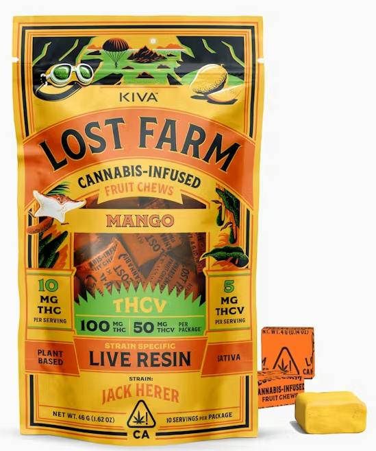 Mango 'Jack Herer' 10:5 THC:THCV Live Resin Chews | 100mg | 10ct | 10mg/ea