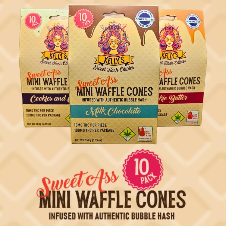 Kellys | Cookies N Cream 10pk Mini Waffle Cones Hash Edibles | 100mg