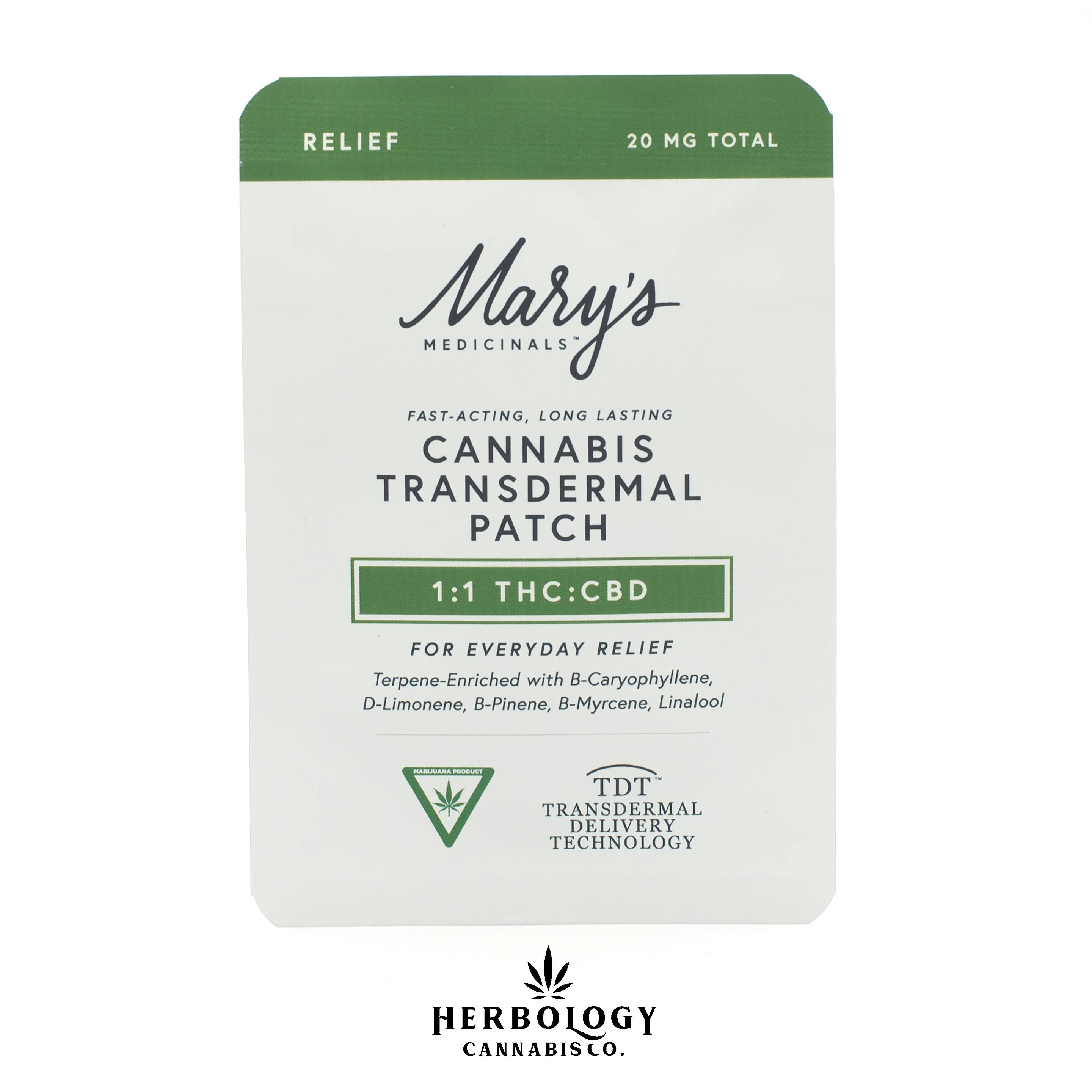 Mary's Medicinals | Transdermal Patch | Relief | 10mg CBD : 10mg THC