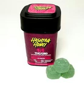 Cotton Candy 1:1 THC:CBD Live Resin Gummies | 100mg | 10ct | 10mg/ea by Hashtag Honey