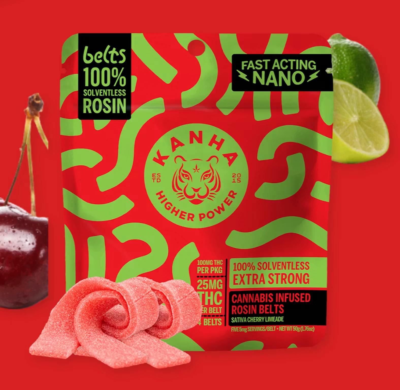 Kanha | Cherry Limeade (S) | Rosin NANO Gummie BELTS | 100mg 10pk