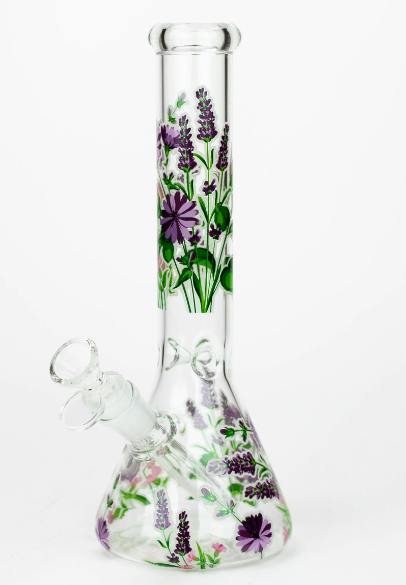 10" Glow in the dark glass bong with flowers