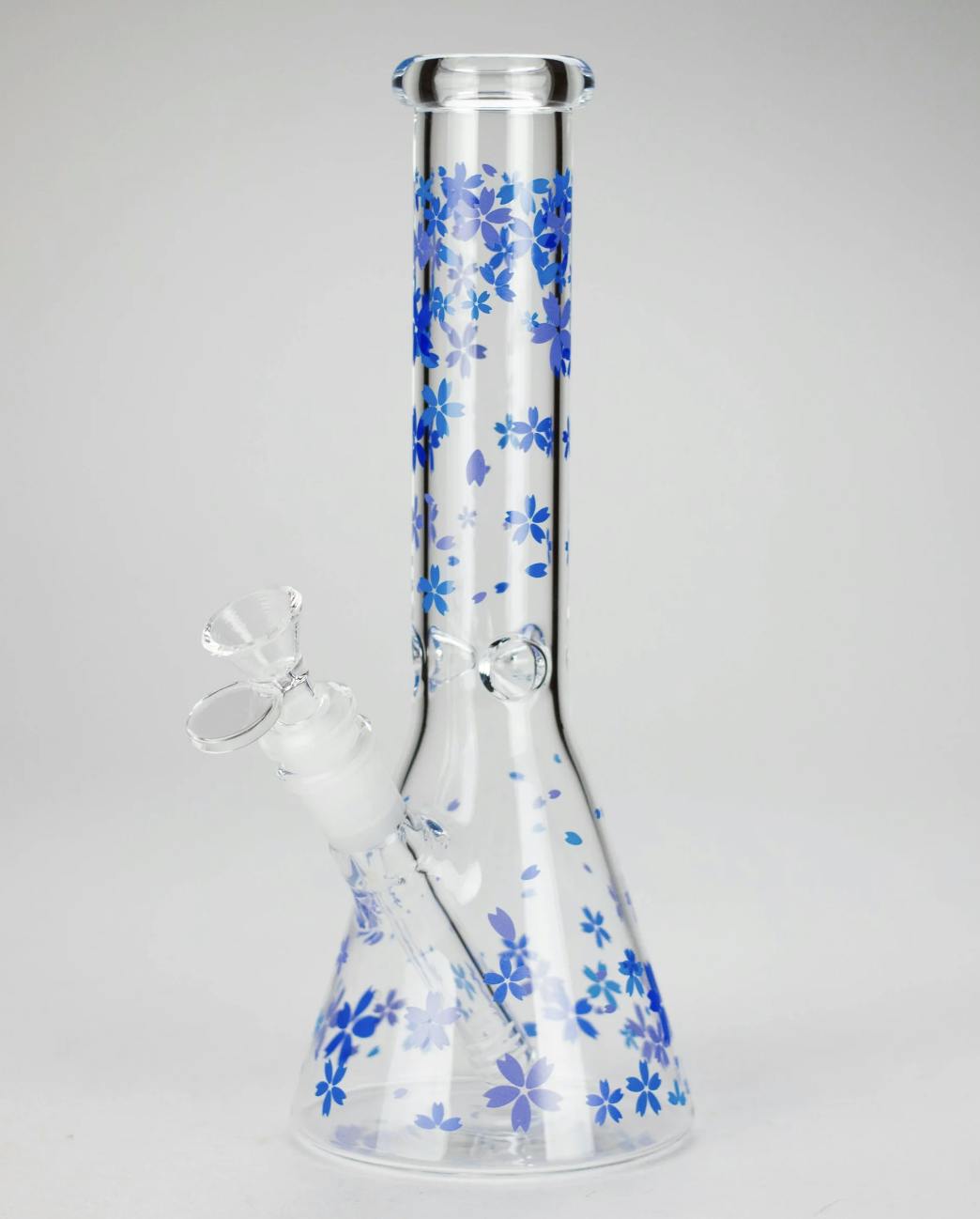 10" Cherry Blossom Glass Beaker Bong – 14mm Bowl Joint - Blue