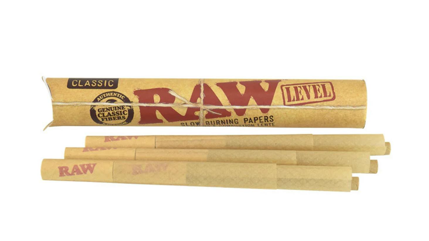 RAW | Classic Natural Pre-Rolled Level Cones 84mm w/26mm Spiral Tip
