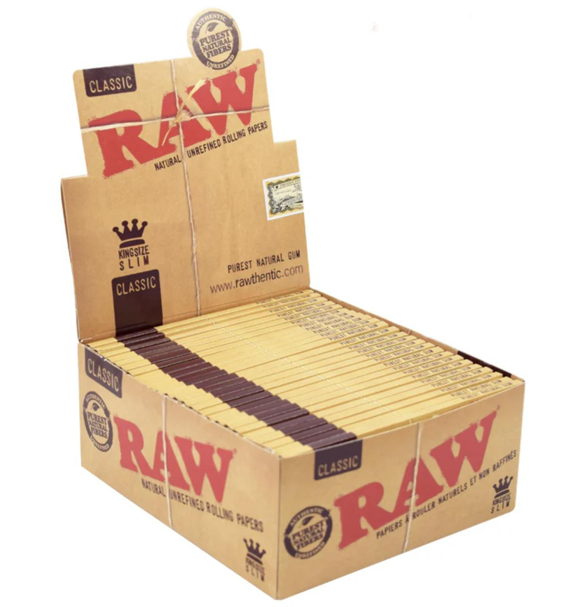 RAW Classic Natural Unrefined Rolling Paper King Slim - 50 packs