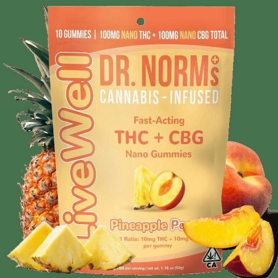 Dr. Norm's Live Well Nano Pineapple Peach 1:1 THC:CBG Gummies 200mg