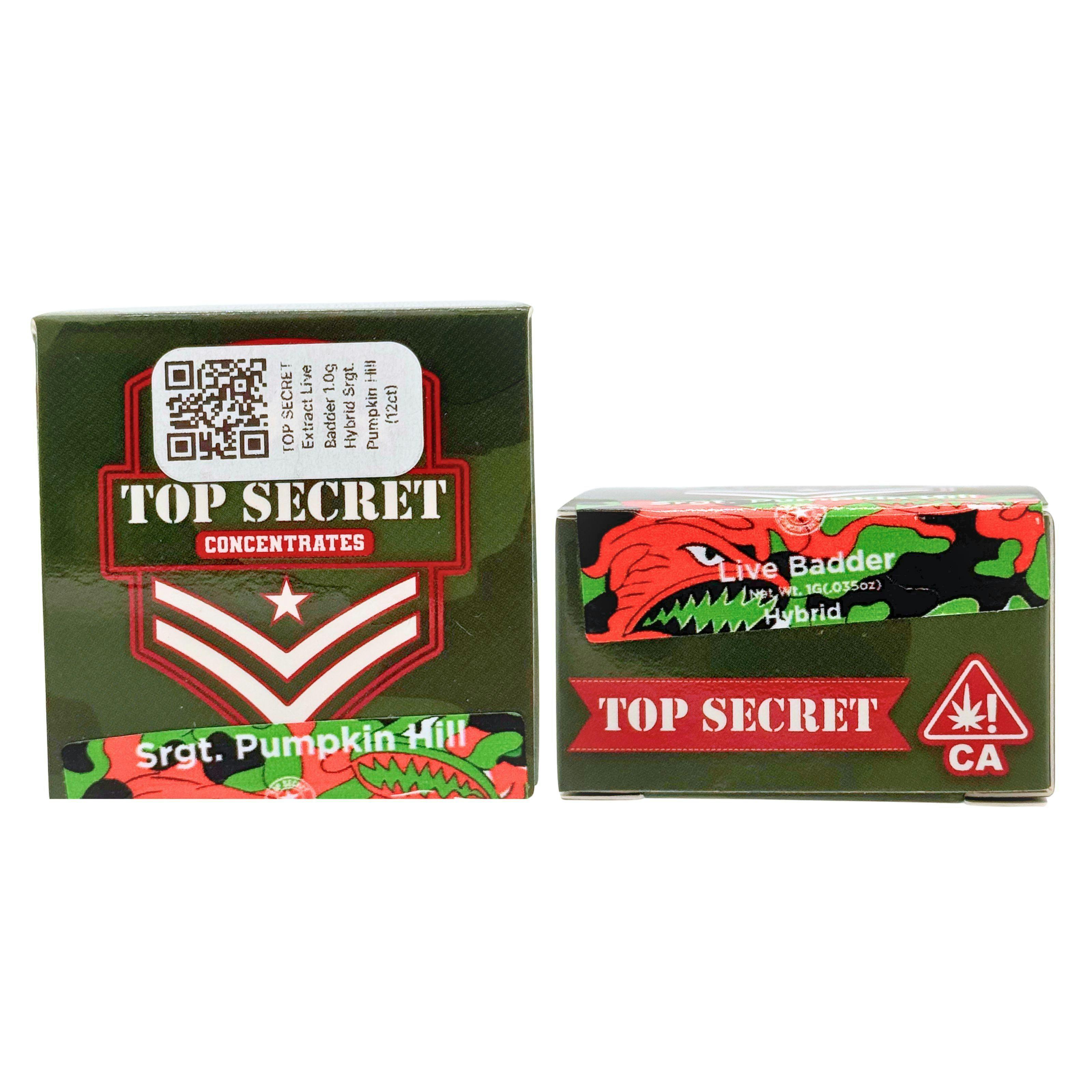 Top Secret: Top Secret Srgt. Pumpkin Hill Hybrid Live Badder 1g