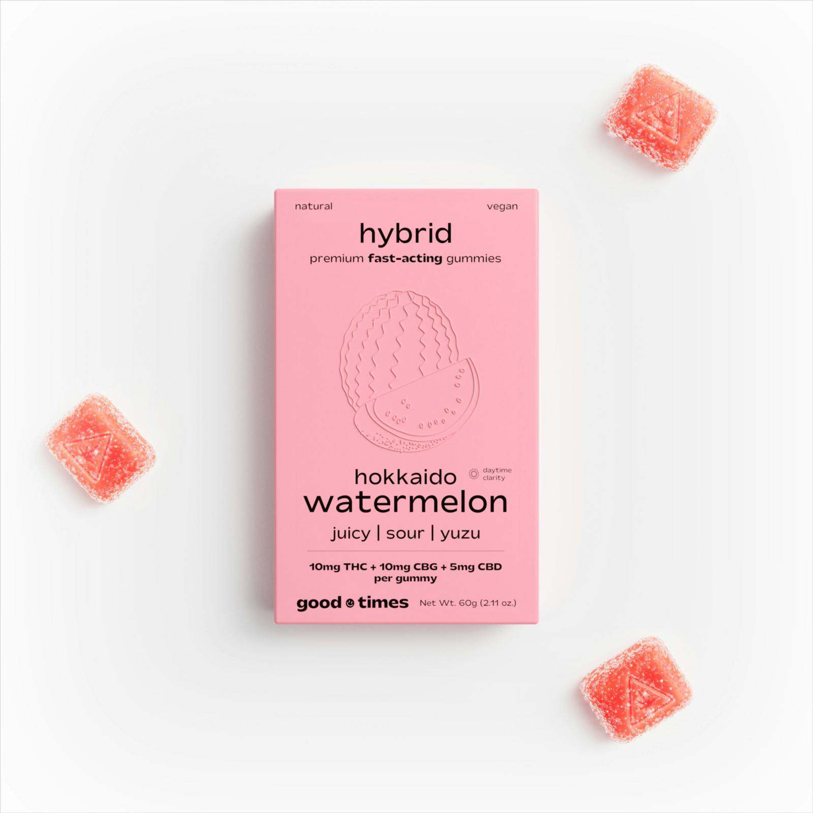 good times - hokkaido watermelon 2:2:1 thc/cbg/cbd - fast-acting gummies - 10-pack (250mg) [H]