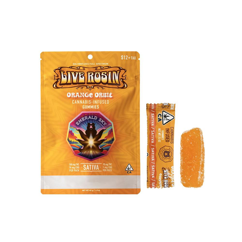 Emerald Sky - Orange Orbit - Sativa - Live Rosin Gummy - 10 Pack - 100mg