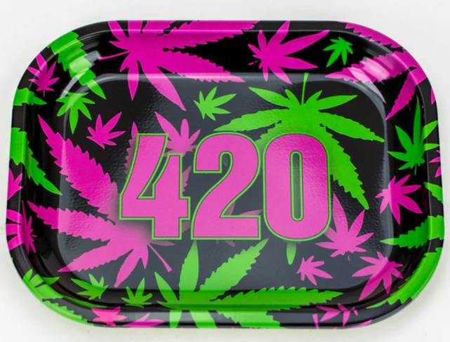 Mini Metal Rolling Tray - Pink and Green Neon