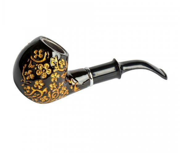 Black Classic Tobacco Pipe W/Gold Design