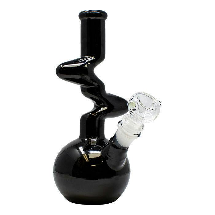 8" "Zong" Zig Zag Twisted Glass Bong - Black