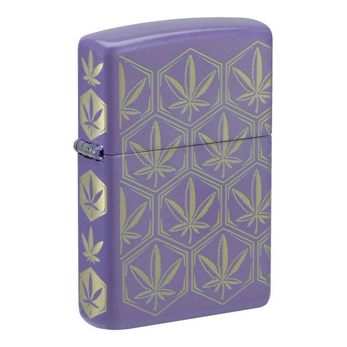 Smoky Lavender Gold Cannabis Leaf Zippo Lighter