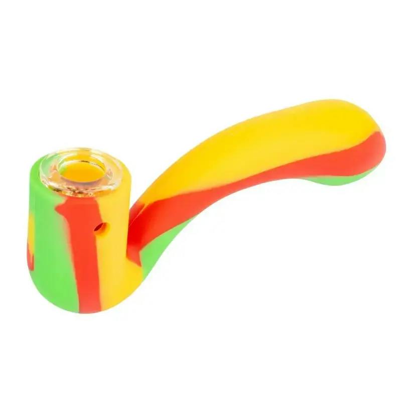 Sherlock Hand Pipe W/ Glass Bowl - Rasta