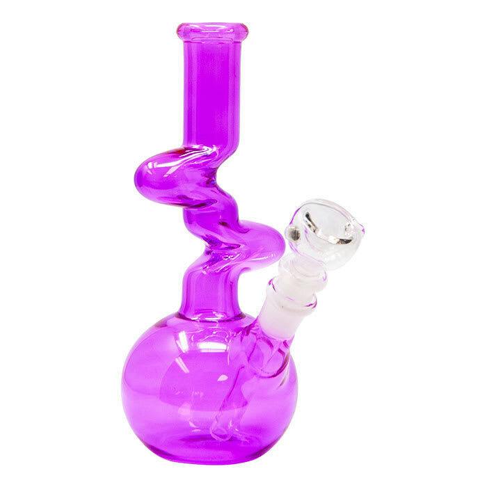 8" "Zong" Zig Zag Twisted Glass Bong - Pink