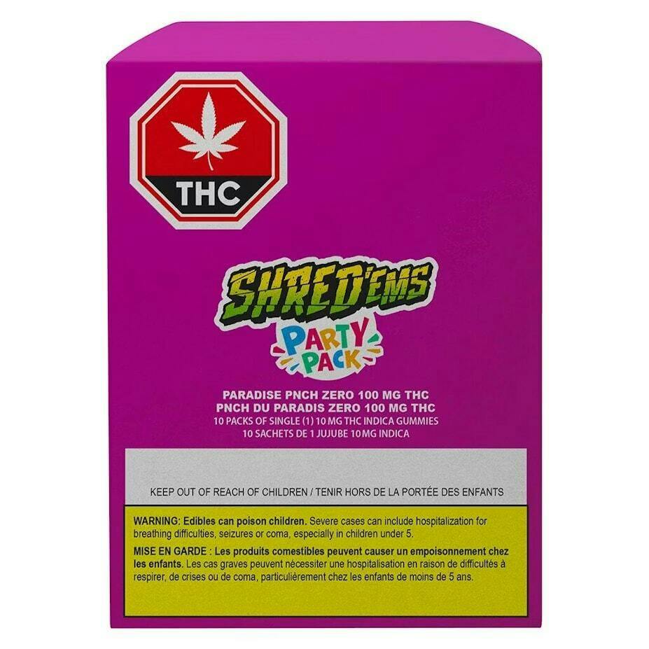 Multipack of 10, Shred'ems Pardise PNCH Zero MAX10 4.5g THC Soft Chew