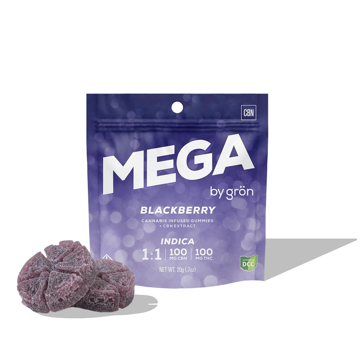 Gron: 1:1 CBN:THC Blackberry Mega Gummies - 2pk