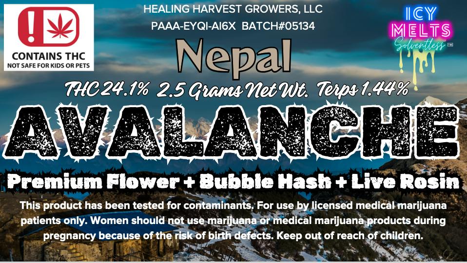 Icy Melts | Avalanche - Nepal - Bubble Hash & Rosin Infused Pre Roll (2.5g)
