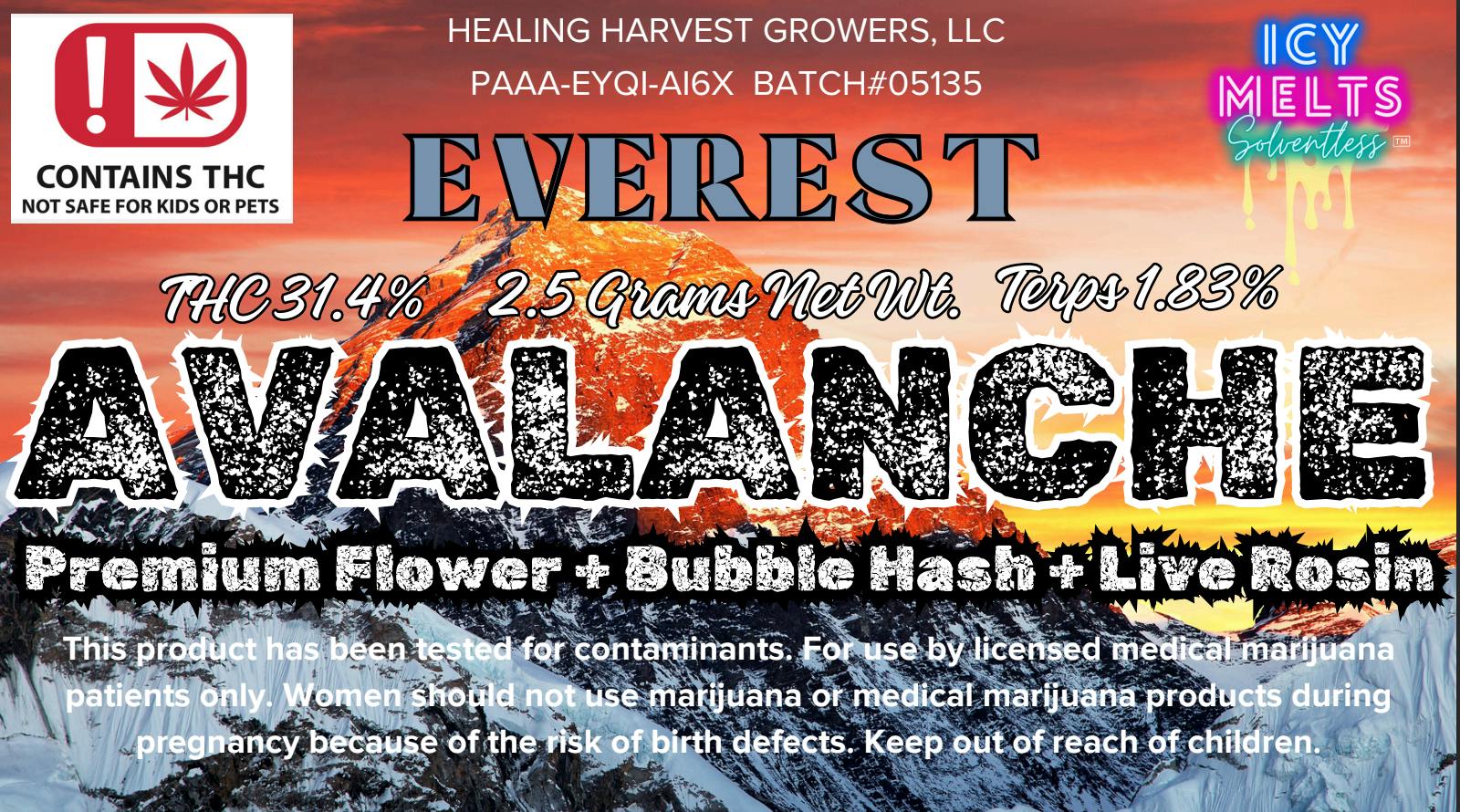Icy Melts | Avalanche - Everest - Bubble Hash & Rosin Infused Pre Roll (2.5g)