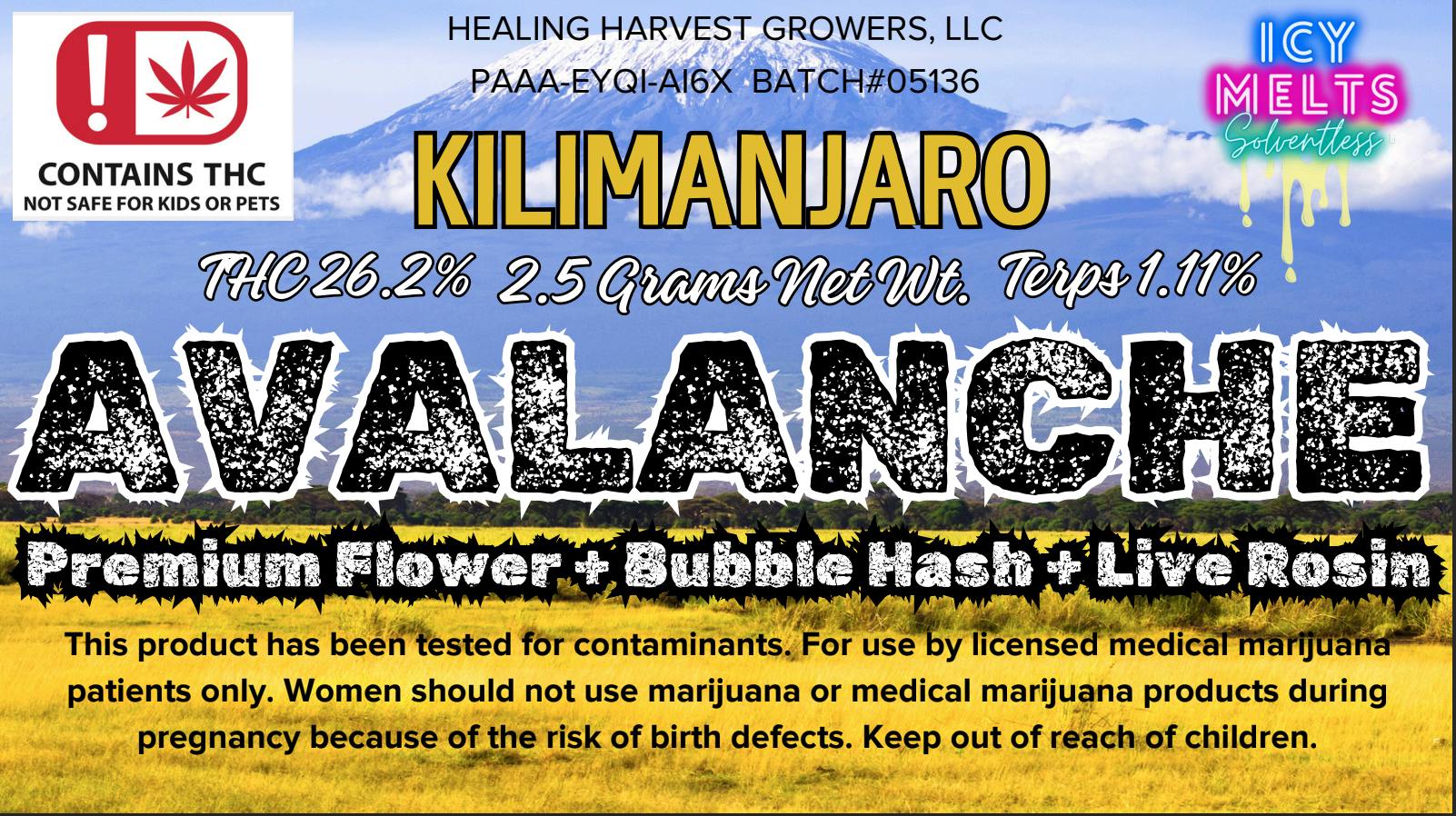 Icy Melts | Avalanche - Kilimanjaro - Bubble Hash & Rosin Infused Pre Roll (2.5g)