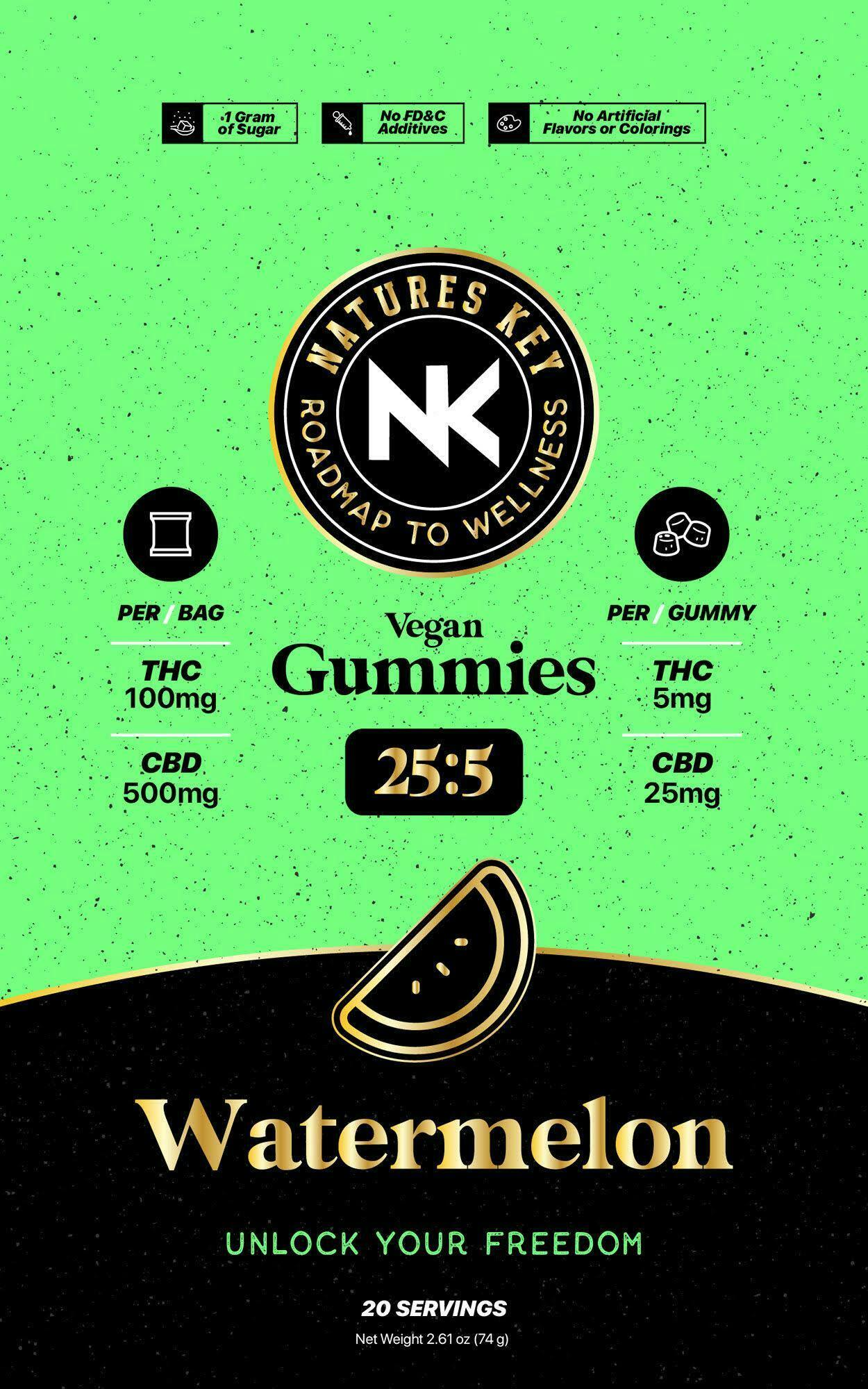 Nature's Key - Watermelon 25:5 - 100mg Gummies (20ct)