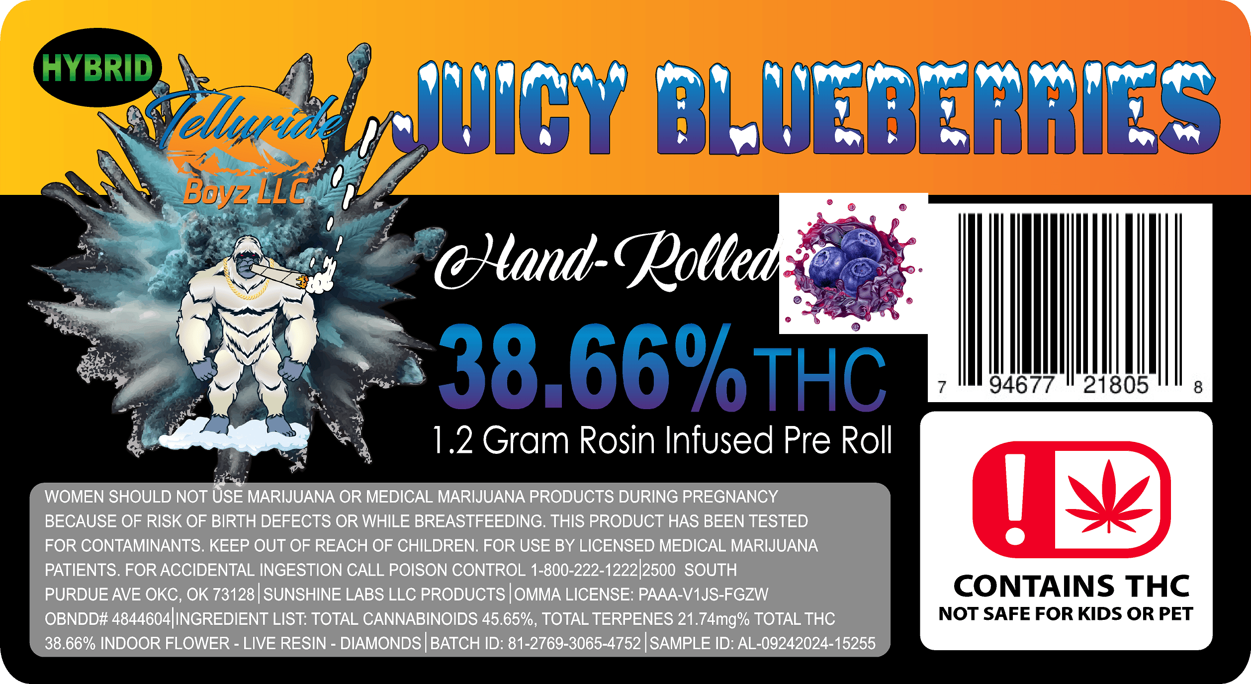 Juicy Blueberry Infused 1.2g ROSIN PRE-ROLLS