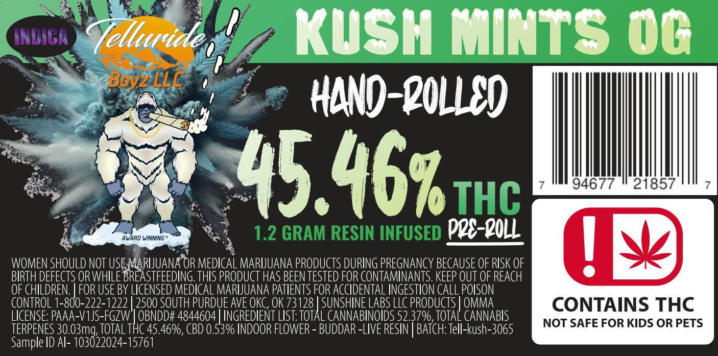TELLURIDE - KUSH MINTZ OG INFUSED 1.2G ROSIN PRE-ROLLS
