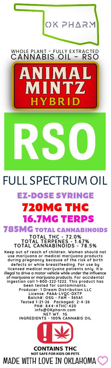 OK Pharm - 1G RSO Syringe - HYBRID - ANIMAL MINTZ