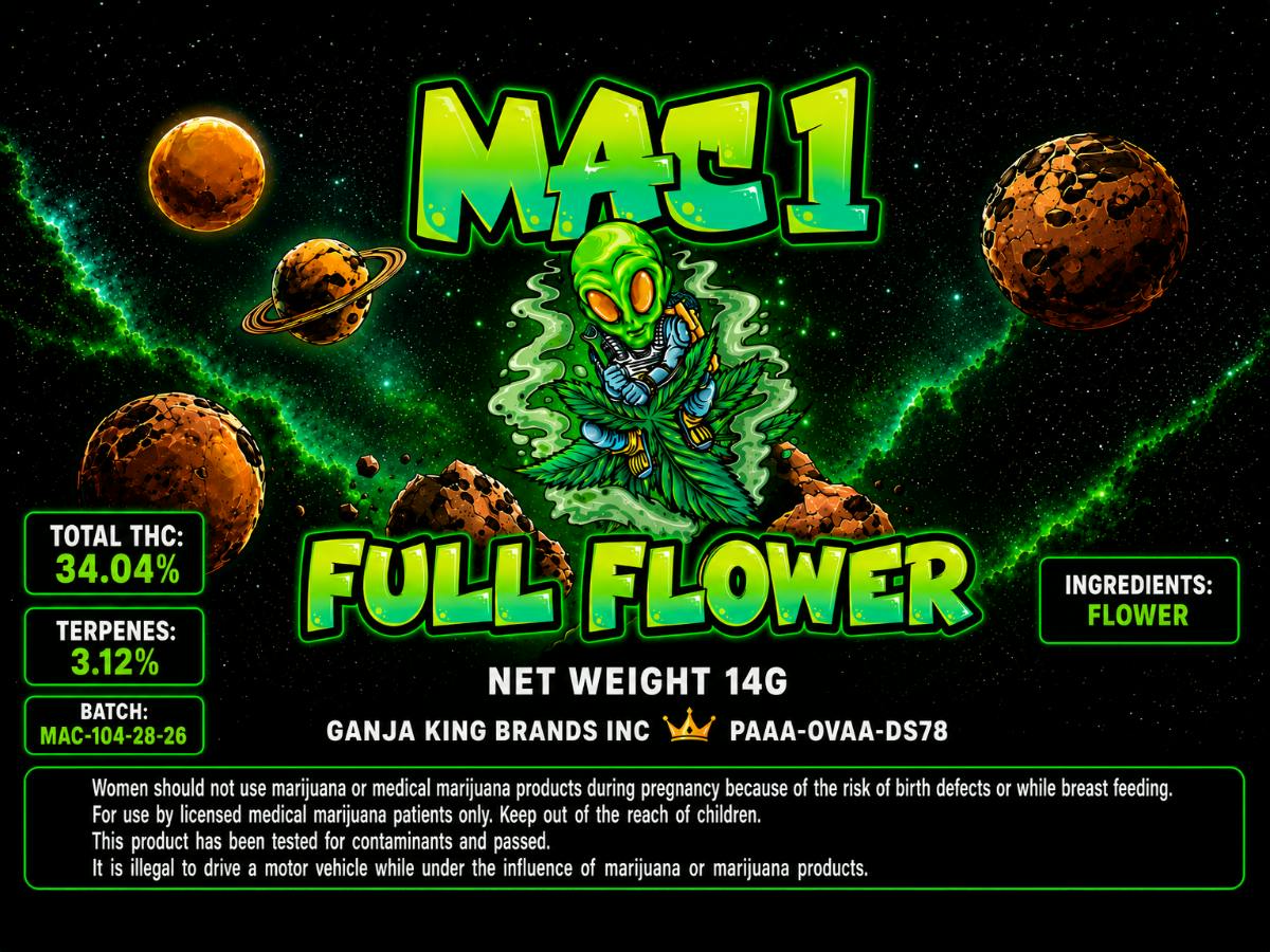 Ganja King - Flower - Mac 1 - 3.5g (THC 34.04% TERP 3.12% CBD 0.2%)