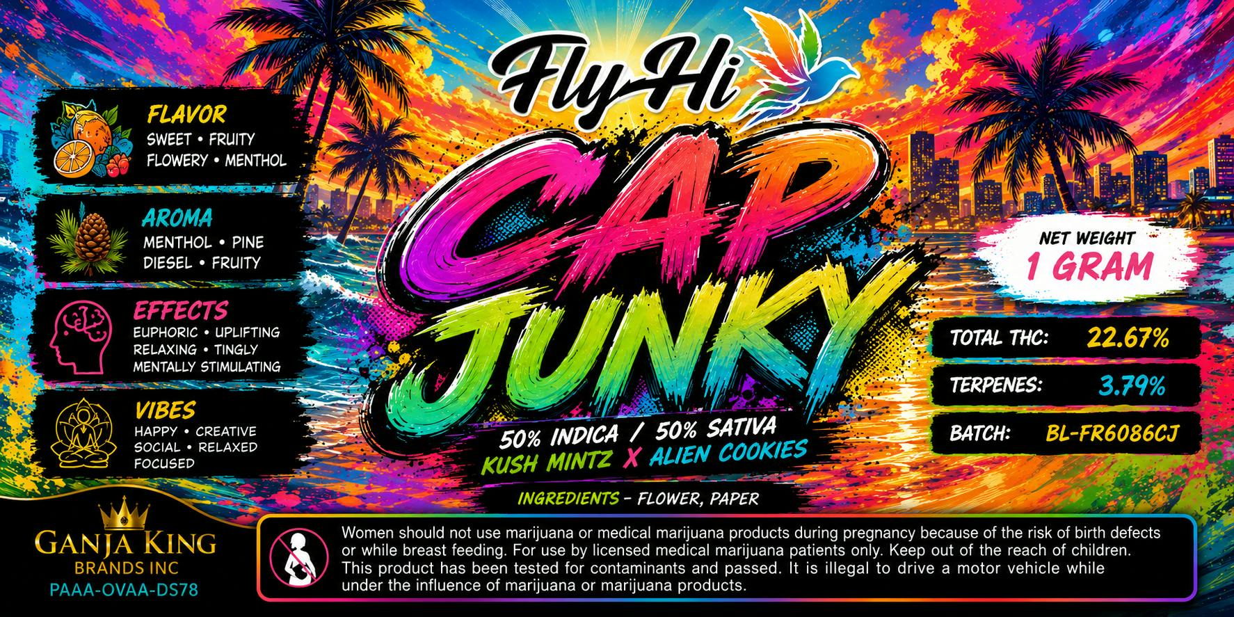 Ganja King - Flower - CAP JUNKY - 3.5g(THC 27.96% TERP 2.88% CBD 0.16%) IND DOM