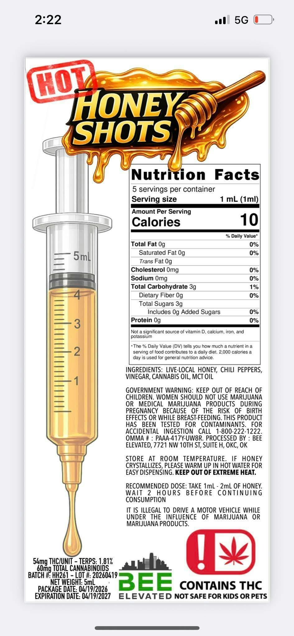 5ml Honey Shots