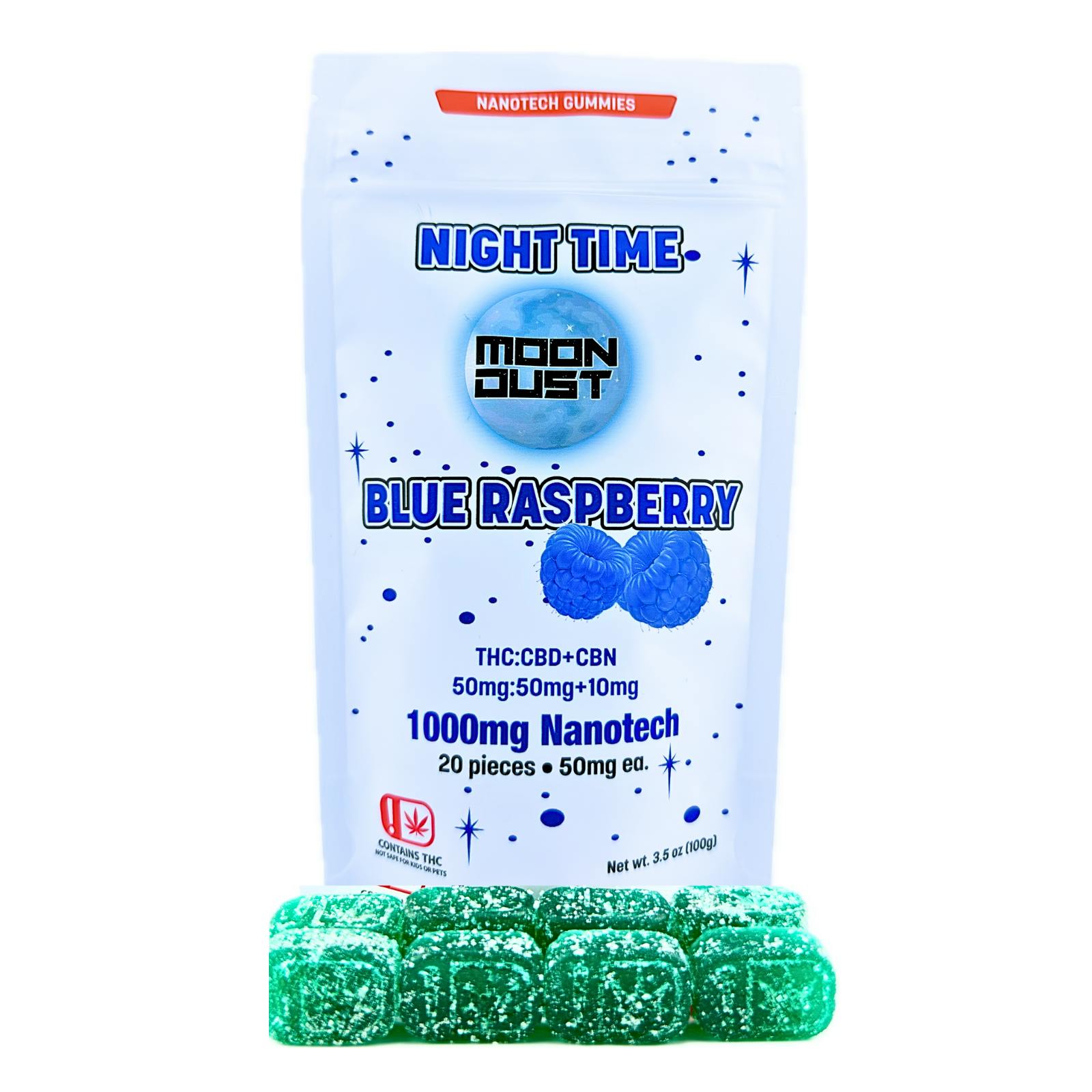 Moon Dust Nano Gummies - 1:1 + CBN 1000mg - Blue Raspberry