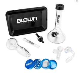 Blown Glass Goods Gift Set - Includes Beaker, handpipe, chillum, banger, bowl, carb cap, rolling ...