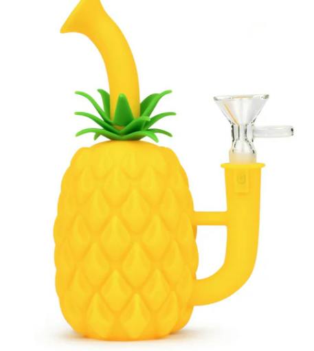 LIT Silicone 7" Pineapple Pipe with Glass Bowl