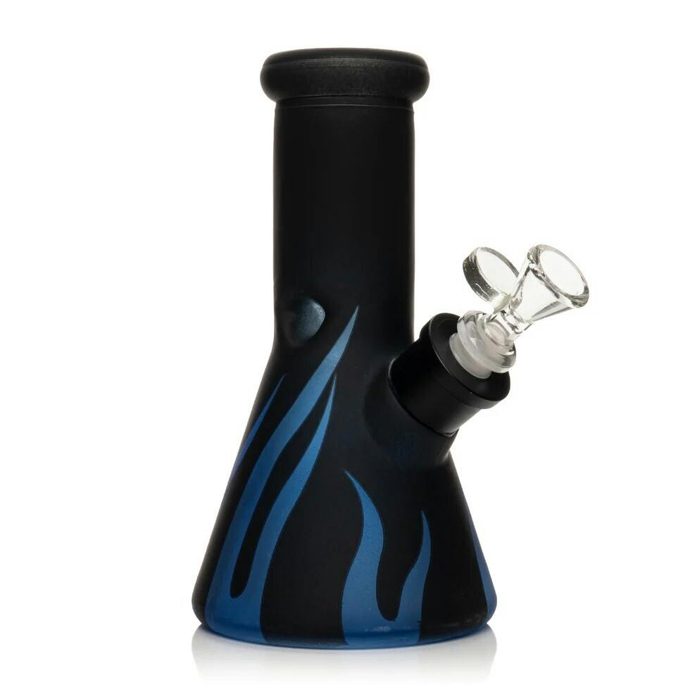 8" Tall Blue Flames Beaker Base Water Pipe
