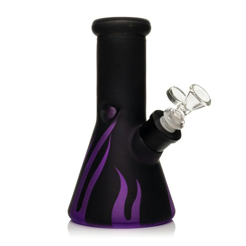 8" Tall Purple Flames Beaker Base Water Pipe