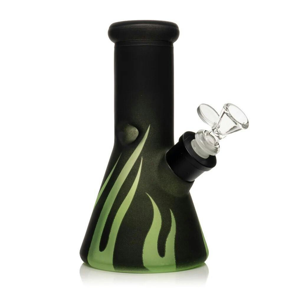8" Tall Green Flames Beaker Base Water Pipe